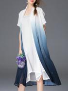 Romwe Ombre Two Pieces Pleated Pockets Shift Dress