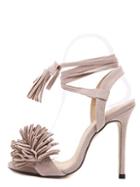 Romwe Apricot Faux Suede Tassel Ankle Tied Sandals