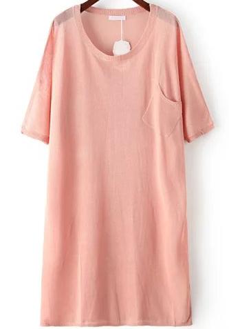 Romwe With Pocket Loose Pink Sweater