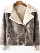 Romwe Lapel Zipper Camouflage Grey Jacket