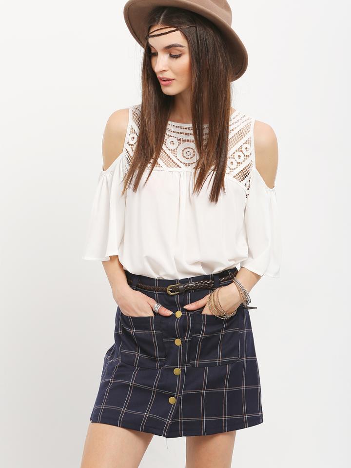 Romwe Buttoned Front Plaid Skirt