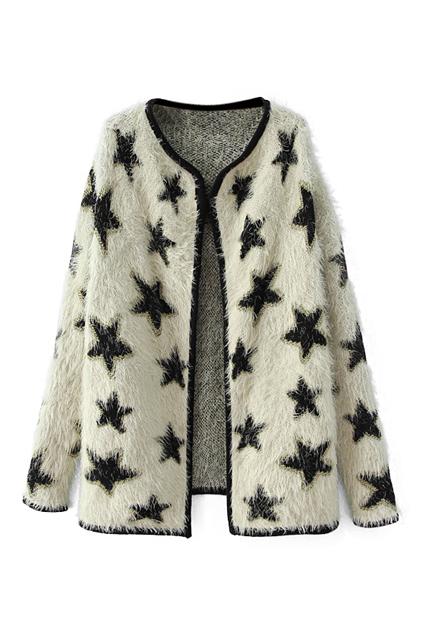 Romwe Star Knitted Open Front Cardigan