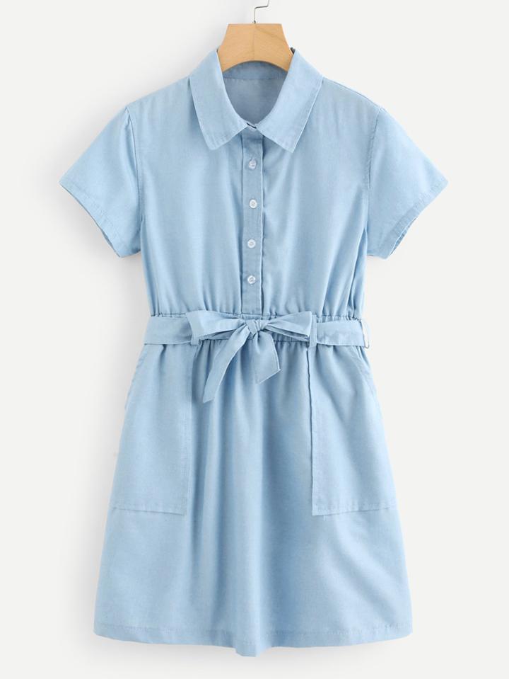 Romwe Belted Denim Shirt Dresss