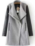Romwe Contrast Shawl Collar Long Grey Coat