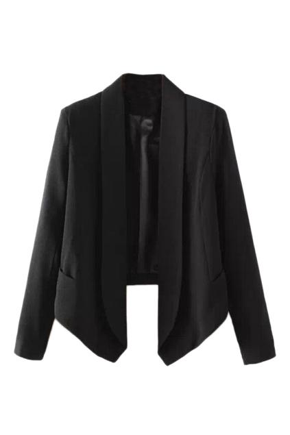 Romwe Lapel Buttonless Slim Black Blazer