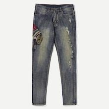 Romwe Guys Graphic Embroidery Ripped Jeans