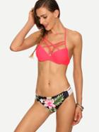 Romwe Multicolor Strappy Flower Print Mix & Match Bikini Set
