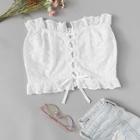 Romwe Frill Lace Up Embroidery Blouse