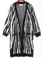 Romwe Black And White Printed Elastic Cuff Cardigan