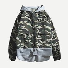 Romwe Men Cut And Sew Panel Camo Print Hooded Coat