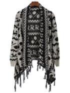 Romwe Animal Pattern Tassel Apricot Coat