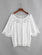 Romwe White Embroidered Contrast Crochet Lace Cover Up