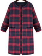 Romwe Single Breasted Plaid Red Coat