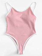 Romwe Contrast Binding Ribbed Knit Swimsuit