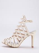 Romwe Caged Peep Toe Slingback Sandals - Beige