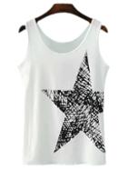 Romwe White Round Neck Star Print Camis Top