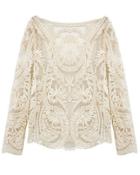 Romwe Embroidered Hollow Lace Apricot Blouse
