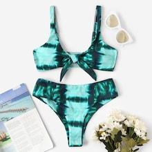Romwe Tie Side Knot Front Top With High Waist Bikini