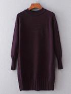 Romwe Purple Ribbed Trim Long Sweater