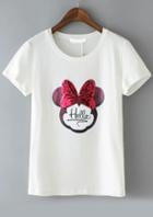 Romwe With Sequined Bow Letter Print T-shirt