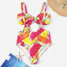 Romwe Watermelon Bandeau Two Piece Suspender Bikini