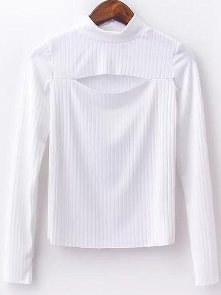 Romwe White Slit Front Mock Neck Top