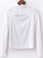 Romwe White Slit Front Mock Neck Top