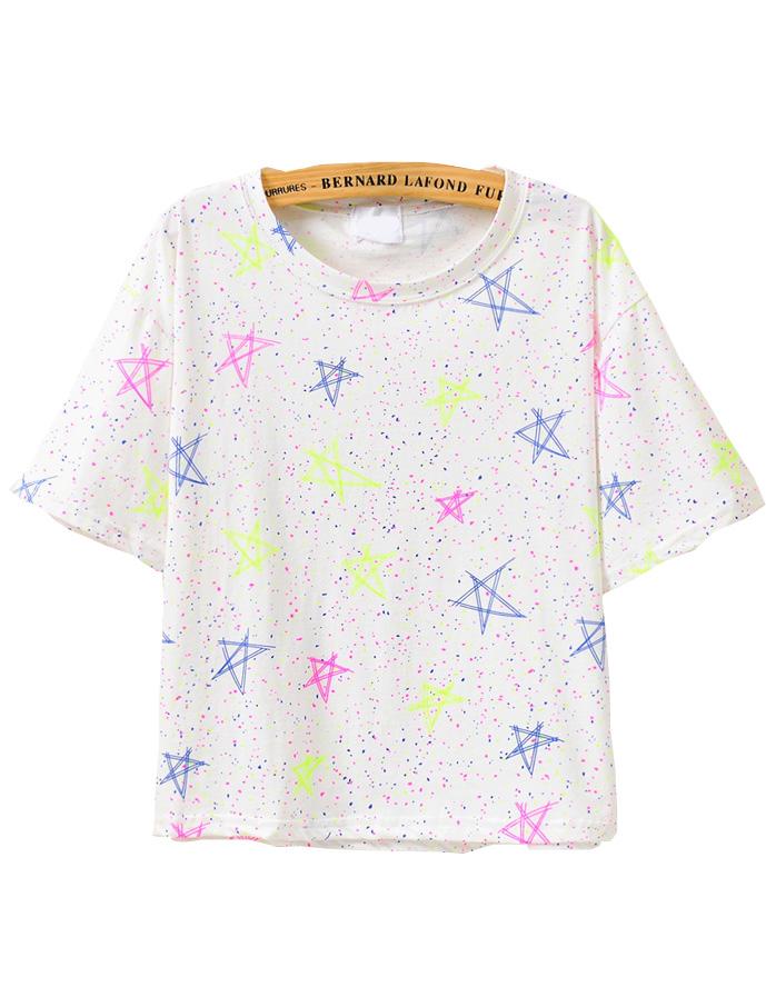 Romwe Stars Print Crop T-shirt