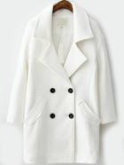 Romwe Lapel Double Breasted Pockets Long White Coat
