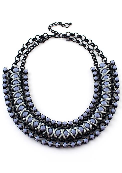 Romwe Silver Bead Black Chain Necklace