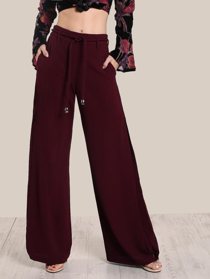 Romwe Split Hem High Rise Wide Leg Pants