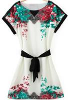 Romwe Floral Tie-waist Dress
