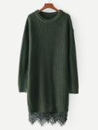 Romwe Contrast Lace Hem Sweater Dress
