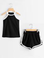 Romwe Ringer Cami Top And Shorts Set