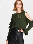 Romwe Frilled Open Shoulder Ripped Jumper