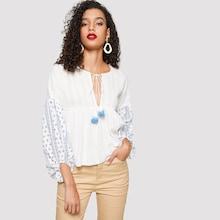 Romwe Fringe Tie Neck Tribal Peplum Top