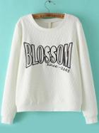 Romwe Letter Embroidered Patch White Sweatshirt