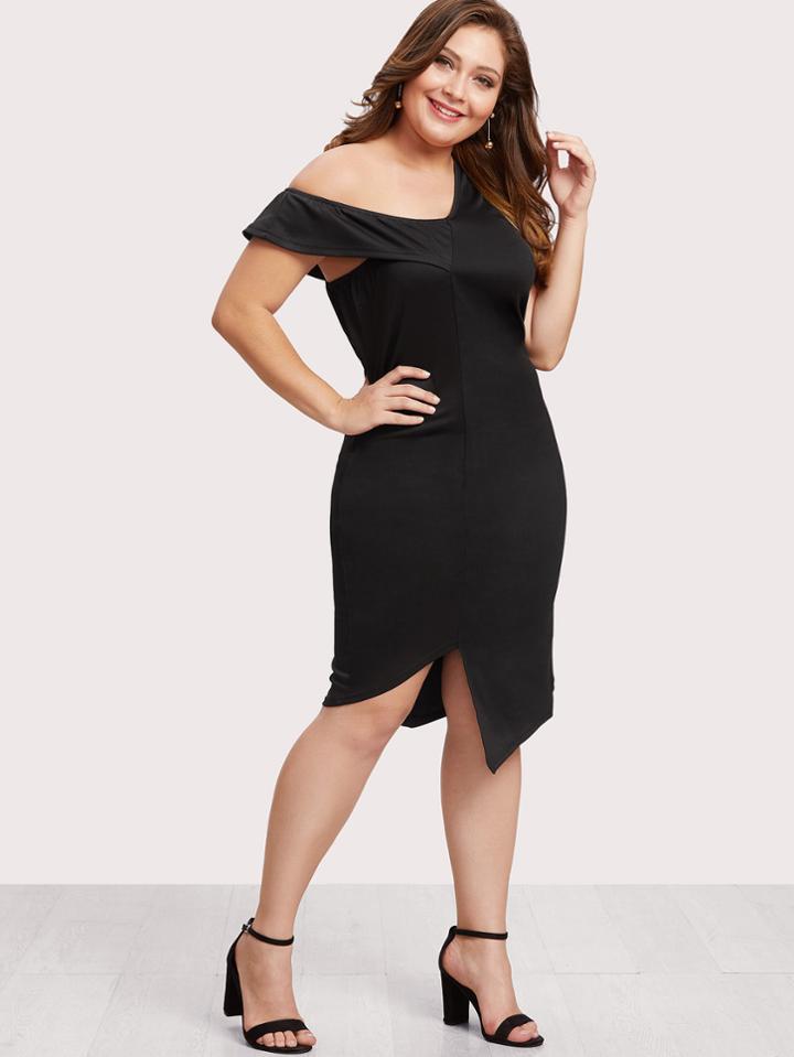 Romwe One Shoulder Ruffle Asymmetrical Trim Dress