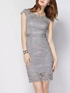 Romwe Grey Round Neck Cap Sleeve Backless Lace Dress
