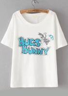 Romwe Rabbit Parachuting Print White T-shirt