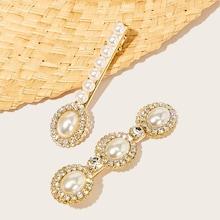 Romwe Rhinestone & Faux Pearl Detail Hair Clip 1pair