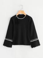 Romwe Fluted Sleeve Eyelet Knot Detail Sweater