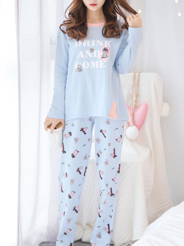 Romwe Giraffe Print Tee & Pants Pj Set