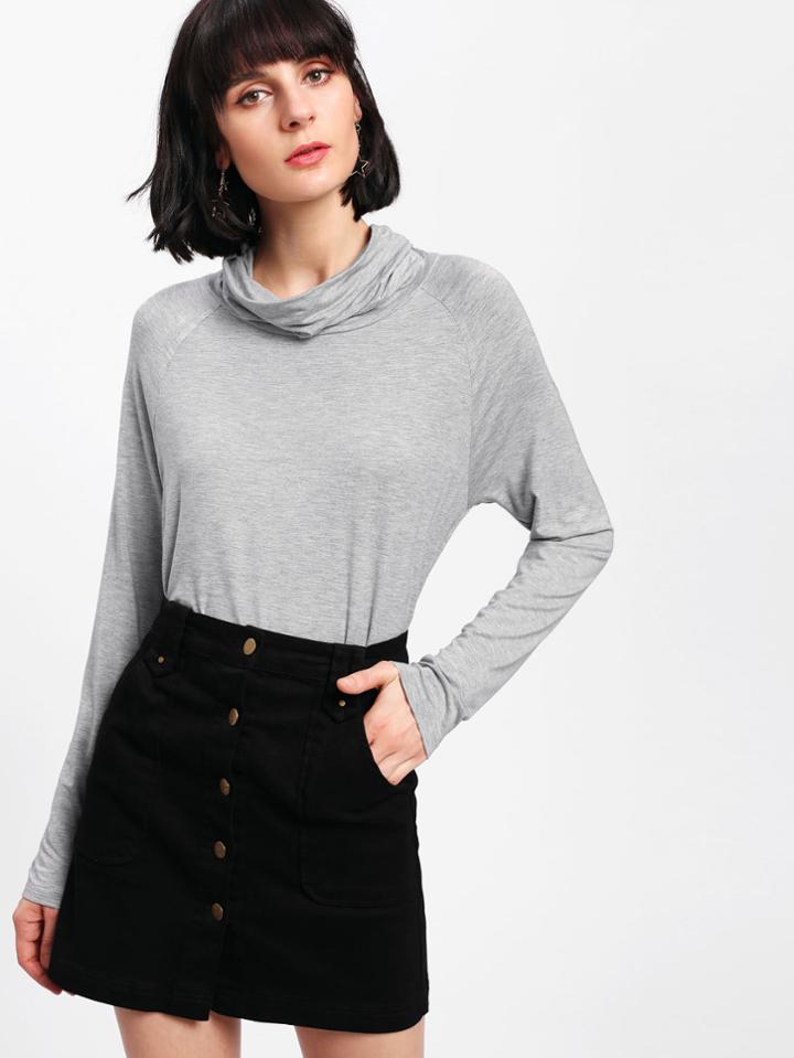 Romwe Cowl Neck Heather Knit Tee