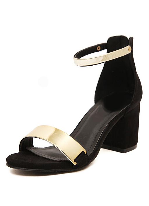 Romwe Black Slingbacks Metallic High Heeled Sandals