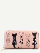 Romwe Casual Pink Pu Little Cat Wallet