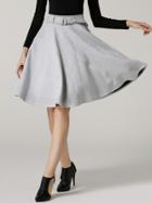 Romwe Belt Suede A-line Grey Skirt