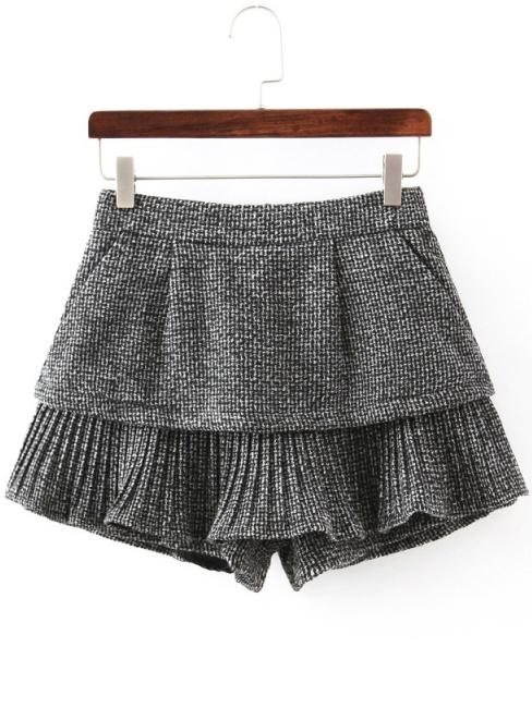 Romwe Women Ruffle Hem Grey Shorts
