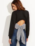 Romwe Black Cutout Striped Bow Back Sweatshirt