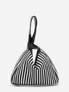 Romwe Vertical Striped Canvas Wristlet Clutch Bag